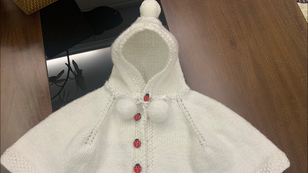 Poncho para Bebê em tricô, com capuz de 0 a 3 meses