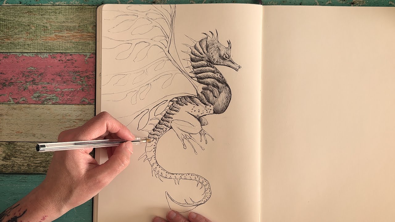 Calming Wyvern Sketch - Seahorse Inspired Ballpoint Pen Art