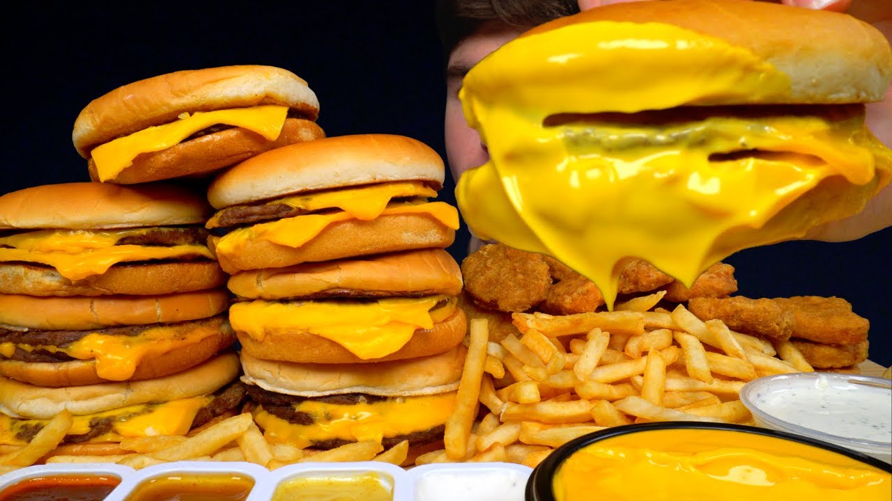 ASMR MUKBANG CHEESEBURGERS, CHICKEN NUGGETS & MCDONALDS FRIES | WITH CHEESE