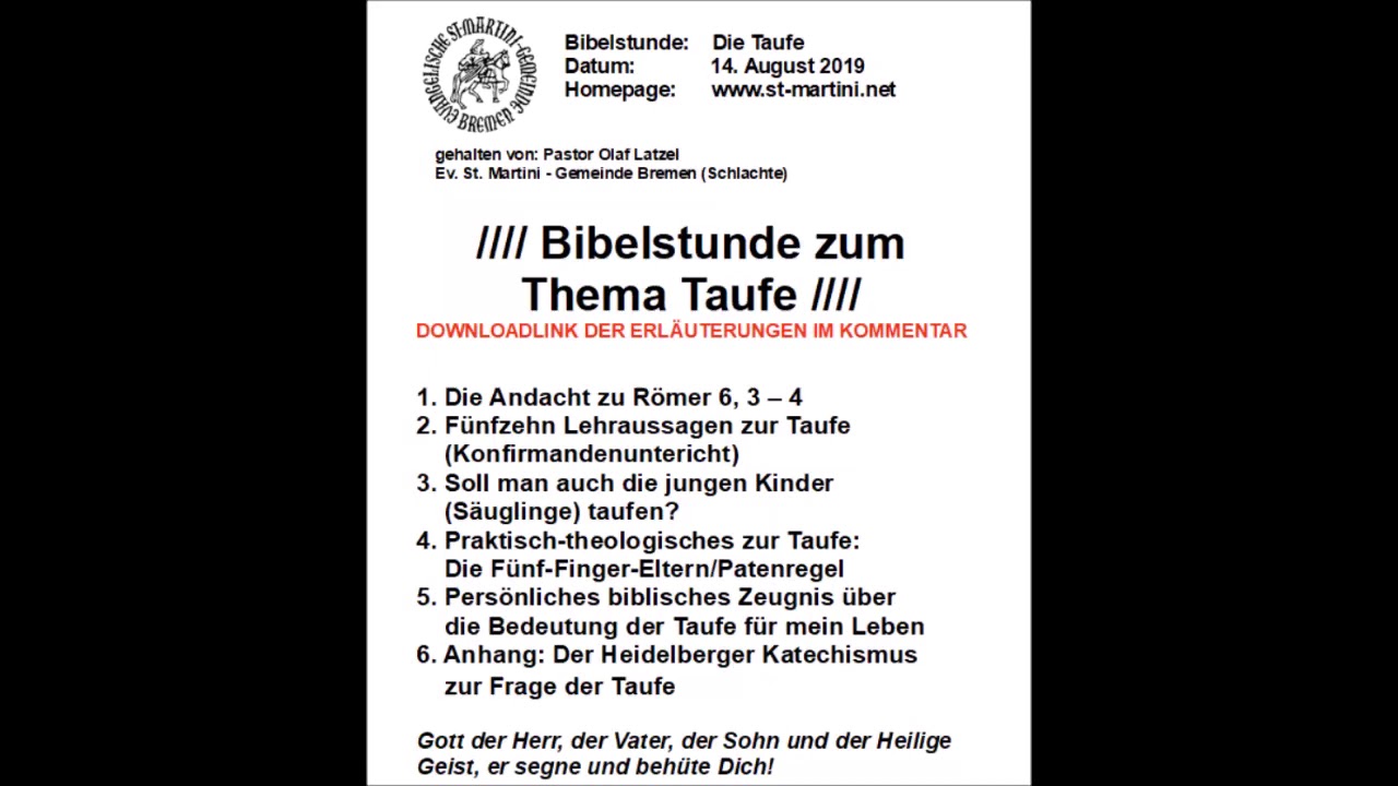 Bibelstunde vom 14.08.2019 - Die Taufe