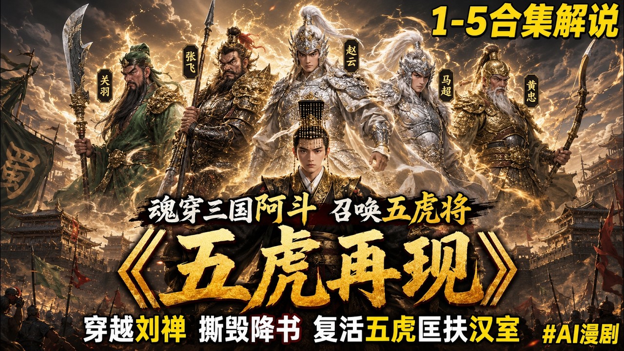 魂穿三国阿斗 召唤五虎将《五虎再现》1-5合集 穿越刘禅 撕毁降书 复活五虎匡扶汉室#ai漫剧 #