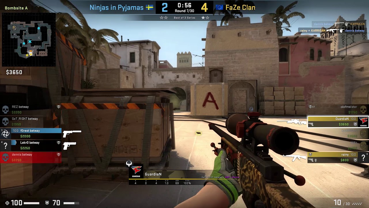 CS:GO POV Demo FaZe GuardiaN (35/14) vs NiP (de_mirage)