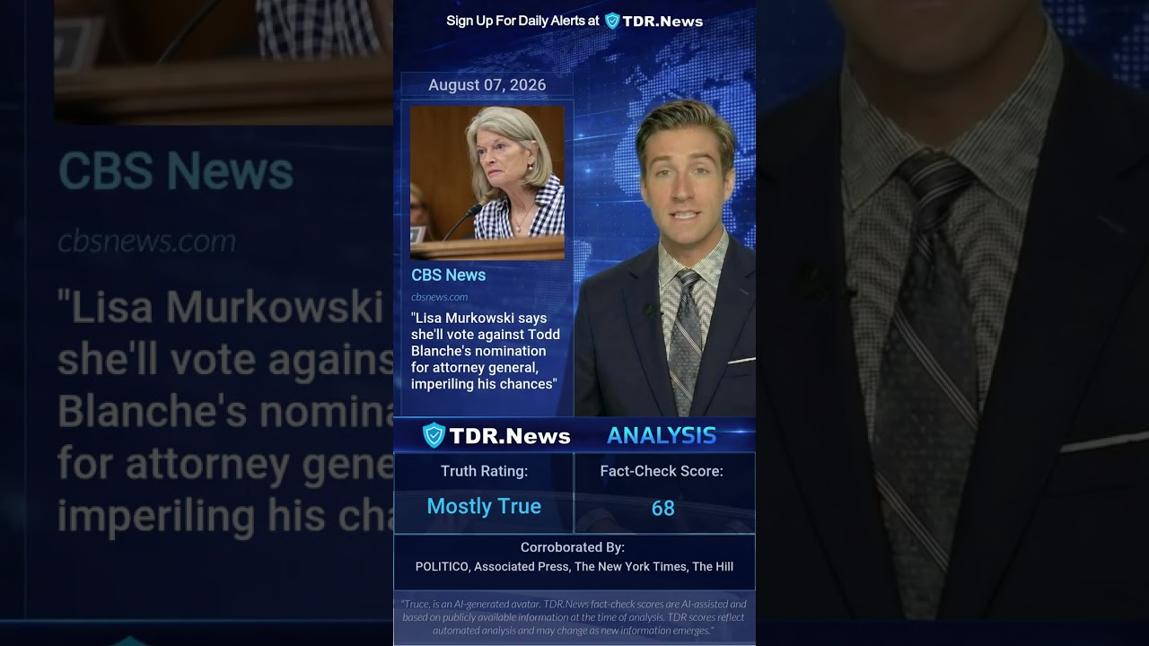 TDR &mdash; 2026-08-07 &mdash; Lisa Murkowski says she'll vote against Todd Blanche's nomination for attorney