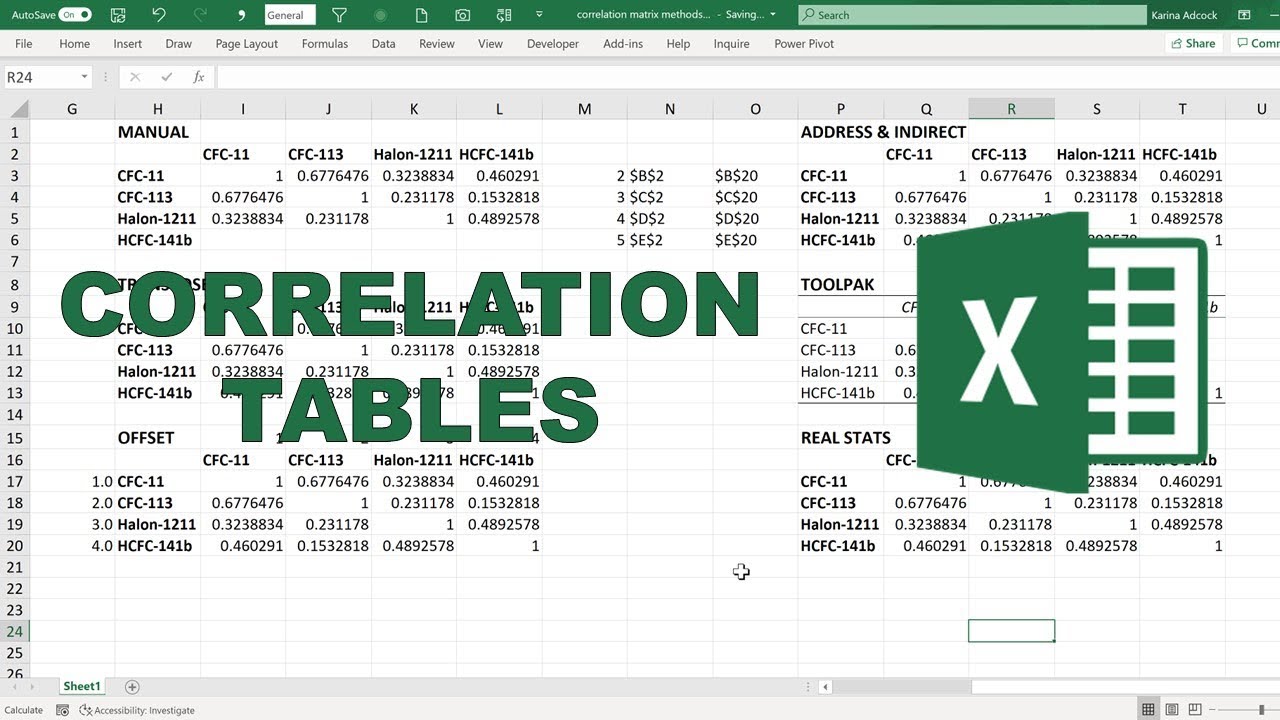 Quickly make a correlation table in excel - 6 different methods