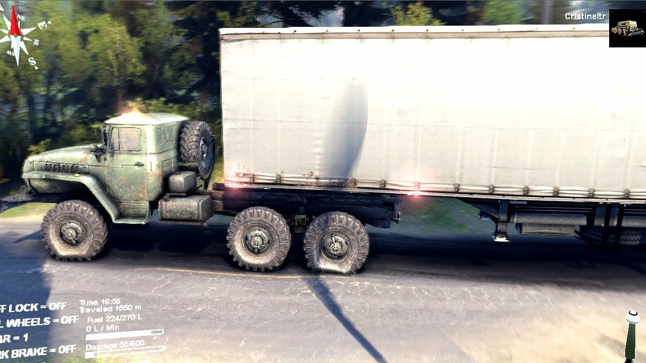 SPINTIRES 2014 - Coast Map - Ural + Garage Trailer Driving to the Location of the Kraz truck