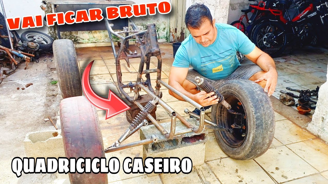 VEJA COMO FAZER QUADRICICLO CASEIRO / CONSTRUINDO A SUSPENSÃO DIANTEIRA ( EP 02)