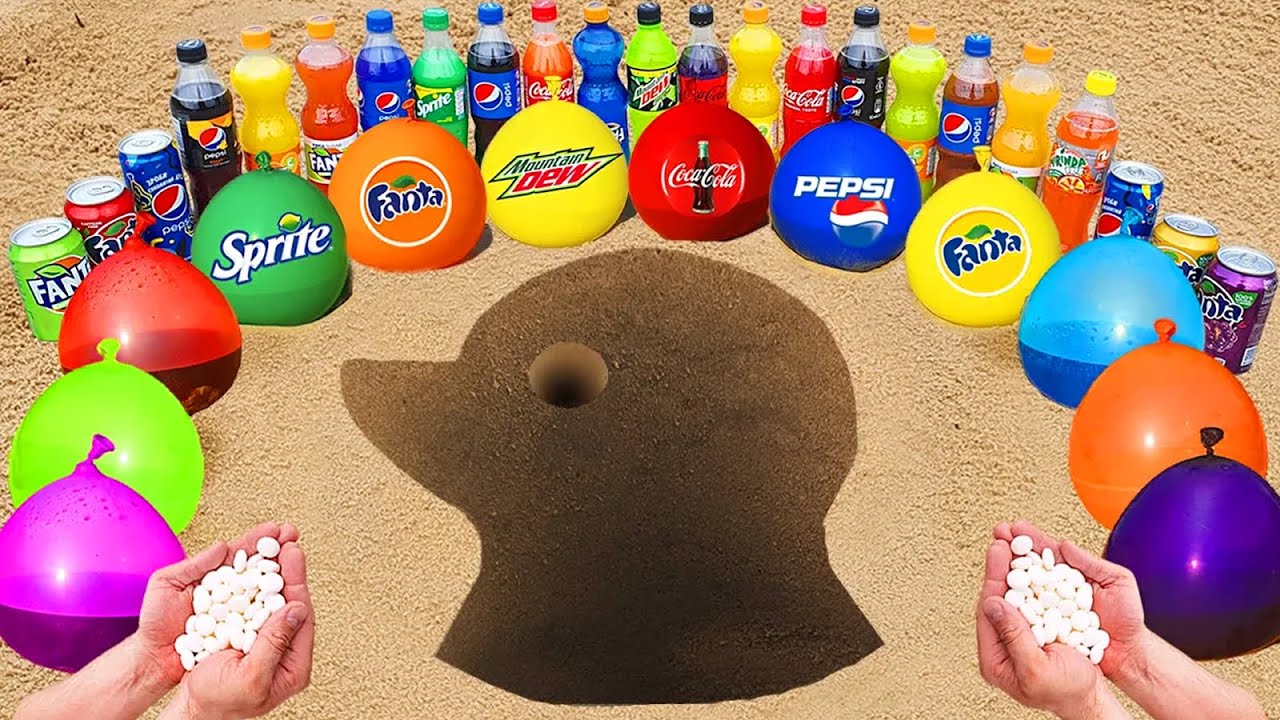 Гигантское извержение зубной пасты из утиной ямы: Coca Cola, Pepsi Blue, Schweppes, Fanta, Sprite...