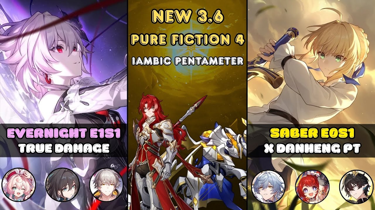 Evernight E1S1 & Saber E0S1 x Dan heng PT | 3.6 Pure Fiction 4 (80K) | HSR 3.6