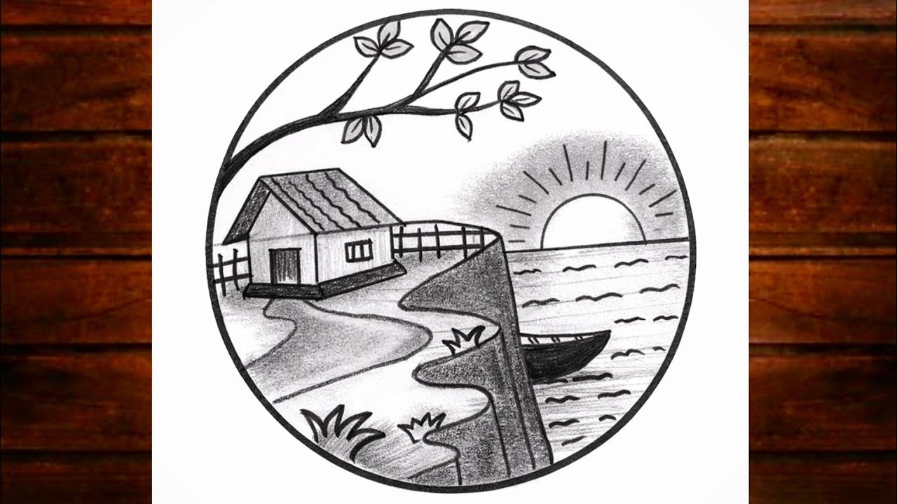 Easy circle scenery drawing /Easy drawing ideas for beginners/ How to draw pencil sketch drawing