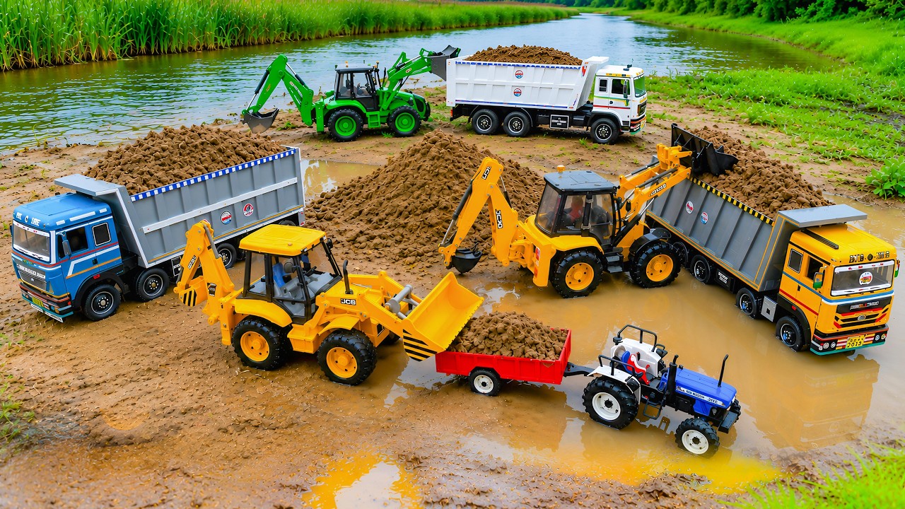 #jcbcartoon | Jcb 3dx Fully Loading Mud Tata Tipper Truck | Mahindra Tractor | jcb cartoon | #gadi