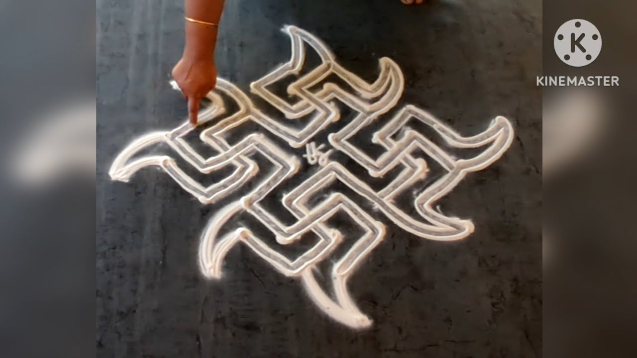 Quick | Simple | Easy Rangoli for Festival : Beautiful 8-2 double line/two line Swastik rangoli 💥🫶