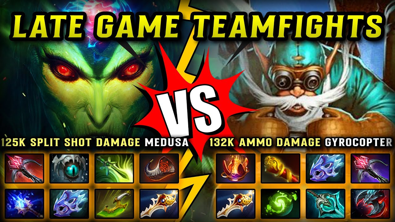 LATE GAME TEAMFIGHTS | 125K SPLIT SHOT DMG MEDUSA VS. 132K AMMO DMG GYROCOPTER | 7.38c DOTA 2