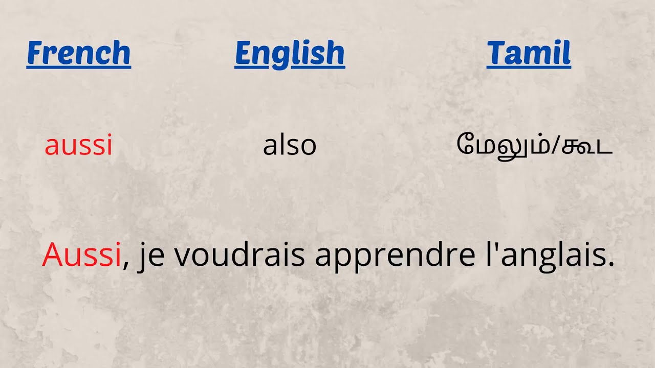 High Frequency French Words/ Les Mots Usuels/அதிகம் பயன்படுத்தப்படும் சொற்கள்/ French in Tamil Basic