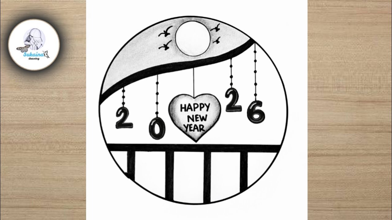 Happy new year drawing 2026 easy / Happy new year 2026 drawing / New year ki drawing / 2026 drawing