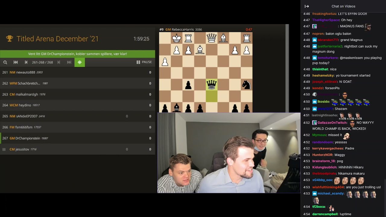 Magnus Carlsen streams Lichess Arena Dec 21' w. Twitch Chat