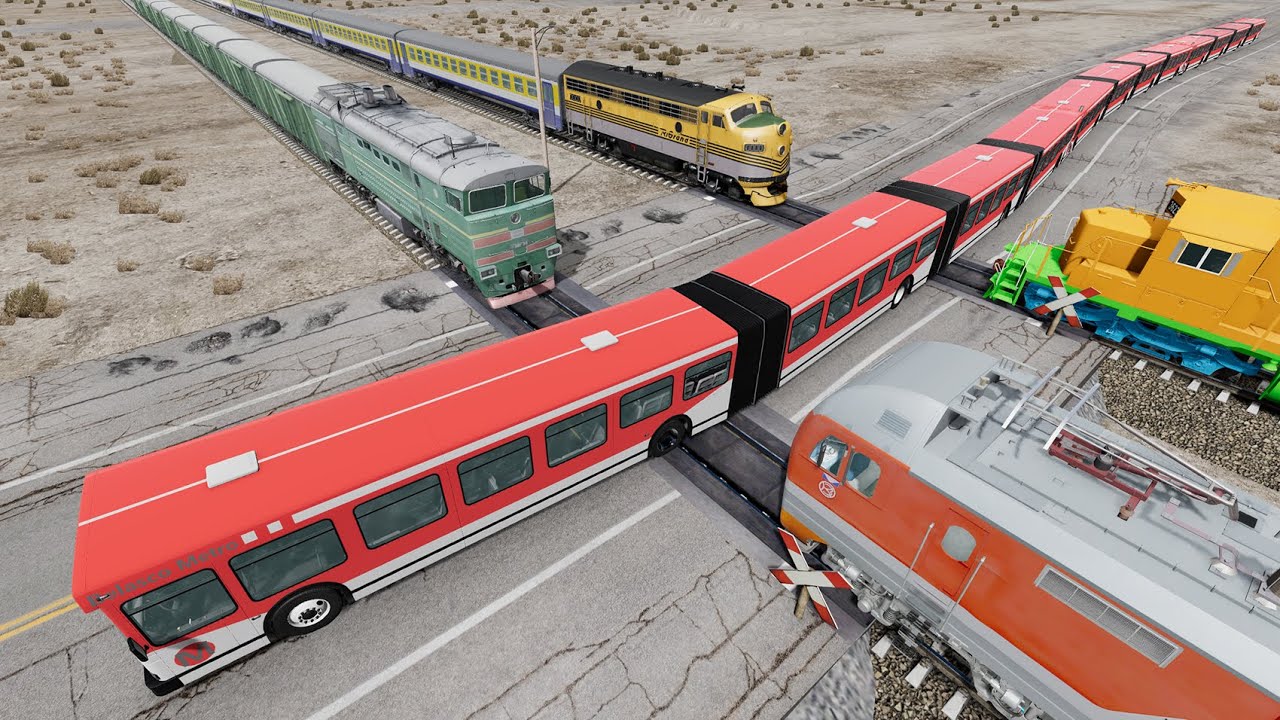 Long Articulated Bus Accident on Rail #125 - Beamng.Drive | Dancing Cars