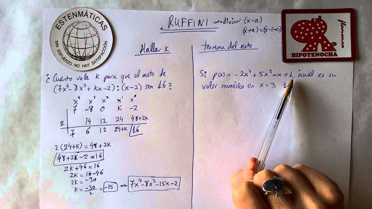 Estenm&aacute;ticas. 3&ordm; ESO acad&eacute;micas. Ejercicio 20. Ruffini y teorema del resto.