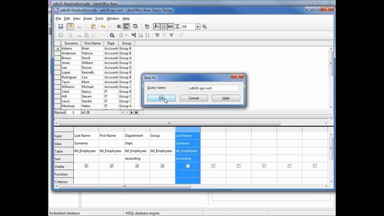 LibreOffice Base (19) Alias and Sort