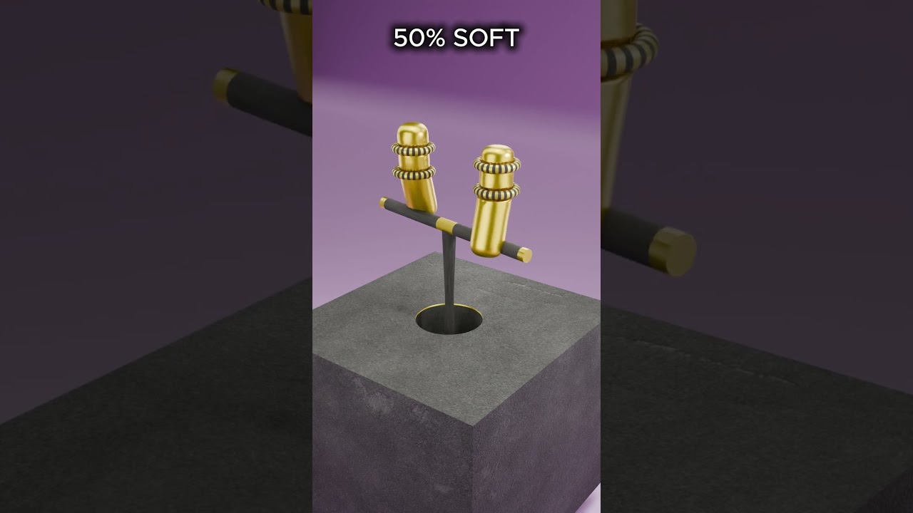 0% vs 100% Soft TWO Gold Cylinder | 3D Soft Body Simulation #blender #3d #shorts #short