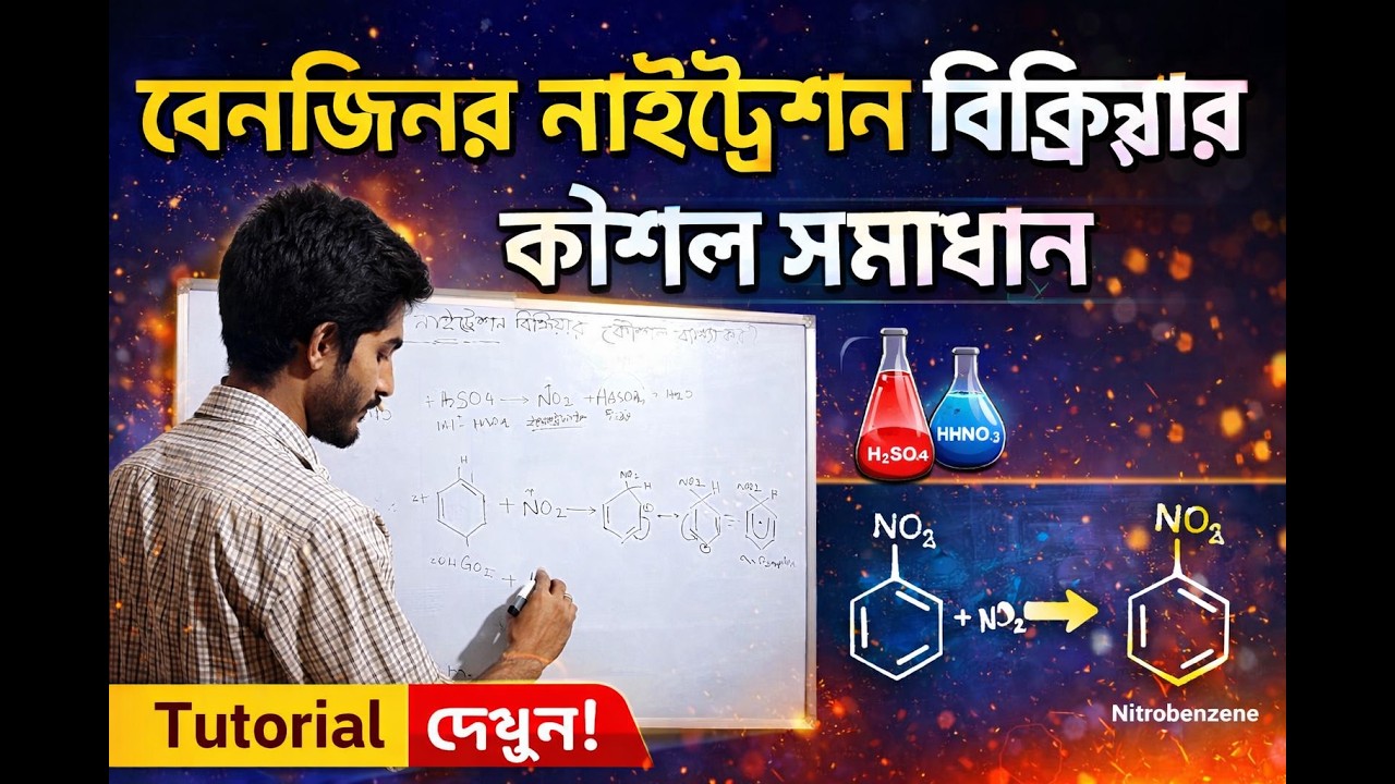 বেনজিনের নাইট্রেশন বিক্রিয়ার কৌশল ব্যাখ্যা কর? নাইট্রেশন বিক্রিয়ার সহজ সমাধান।