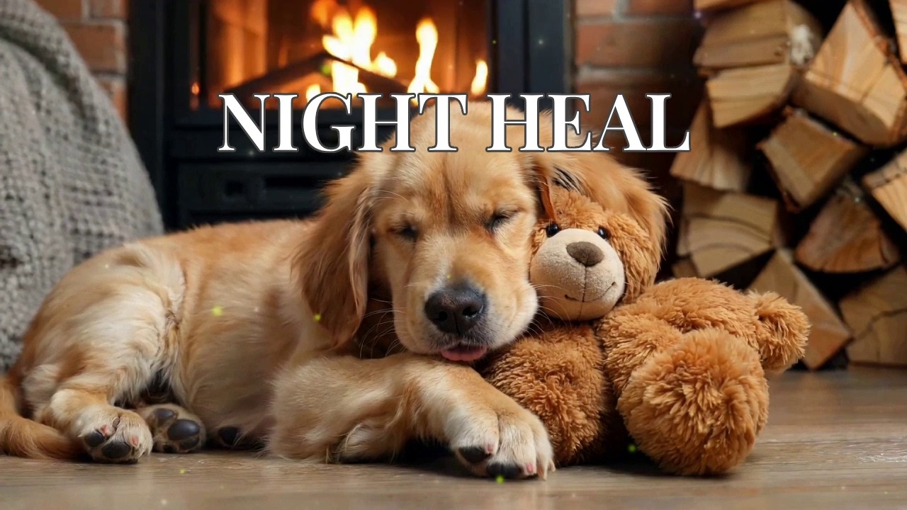 🔴 Midnight Sanctuary: Soft Fireplace Ambience & Puppy with Teddy for Anxiety Relief HD 🌙🧸
