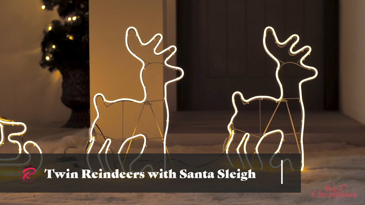Twin Reindeers with Santa Sleigh