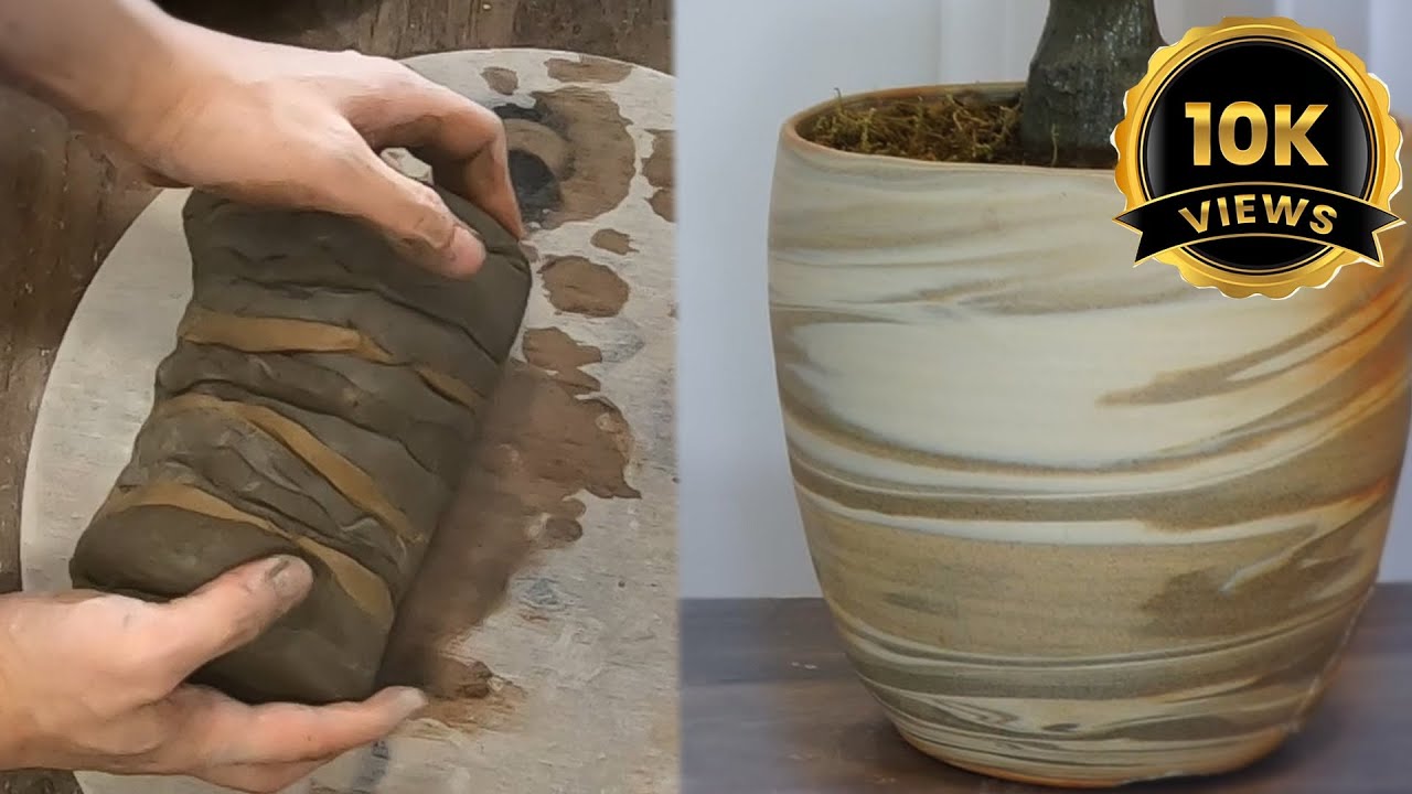 마블링/연리문 도자기 화분 만들기 (ft. 올리브 나무) Making a Marble Vase for an Olive Tree