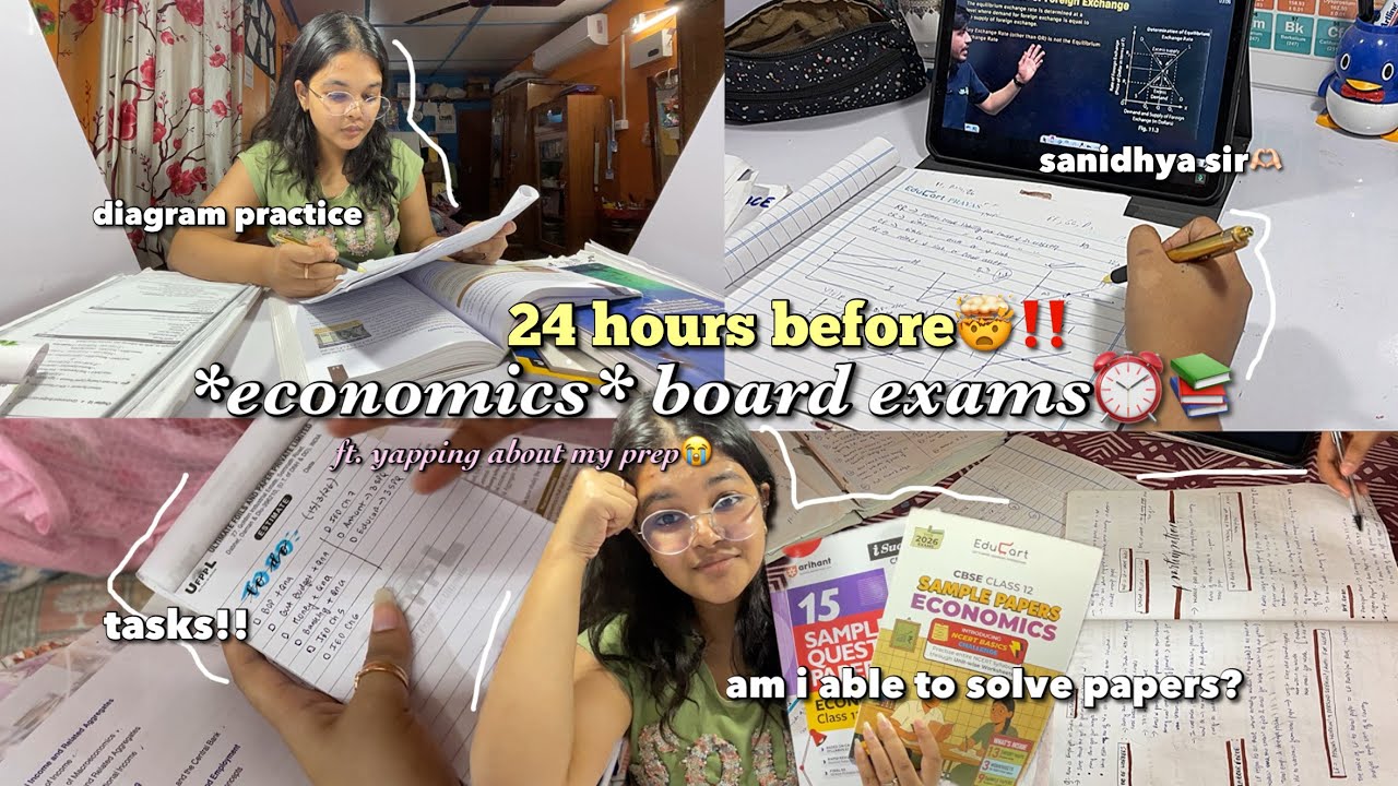 24 hours before my *ECONOMICS* board exams📚📝 solving sample papers, study with me vlog, my strategy?