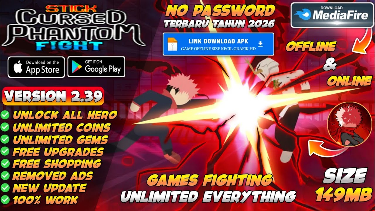 Stickman Cursed Phantom Fight Mod Apk v2.39 Terbaru 2026 - Unlimited Money & Unlock All Hero