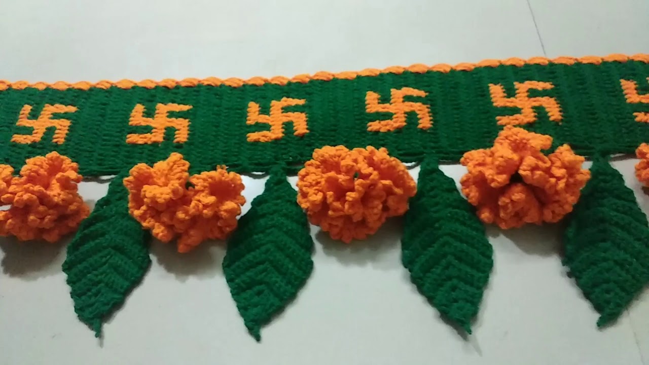 Marigold Flower And Leaves Door Toran #crochethook #crochet #crochetart #wool #design