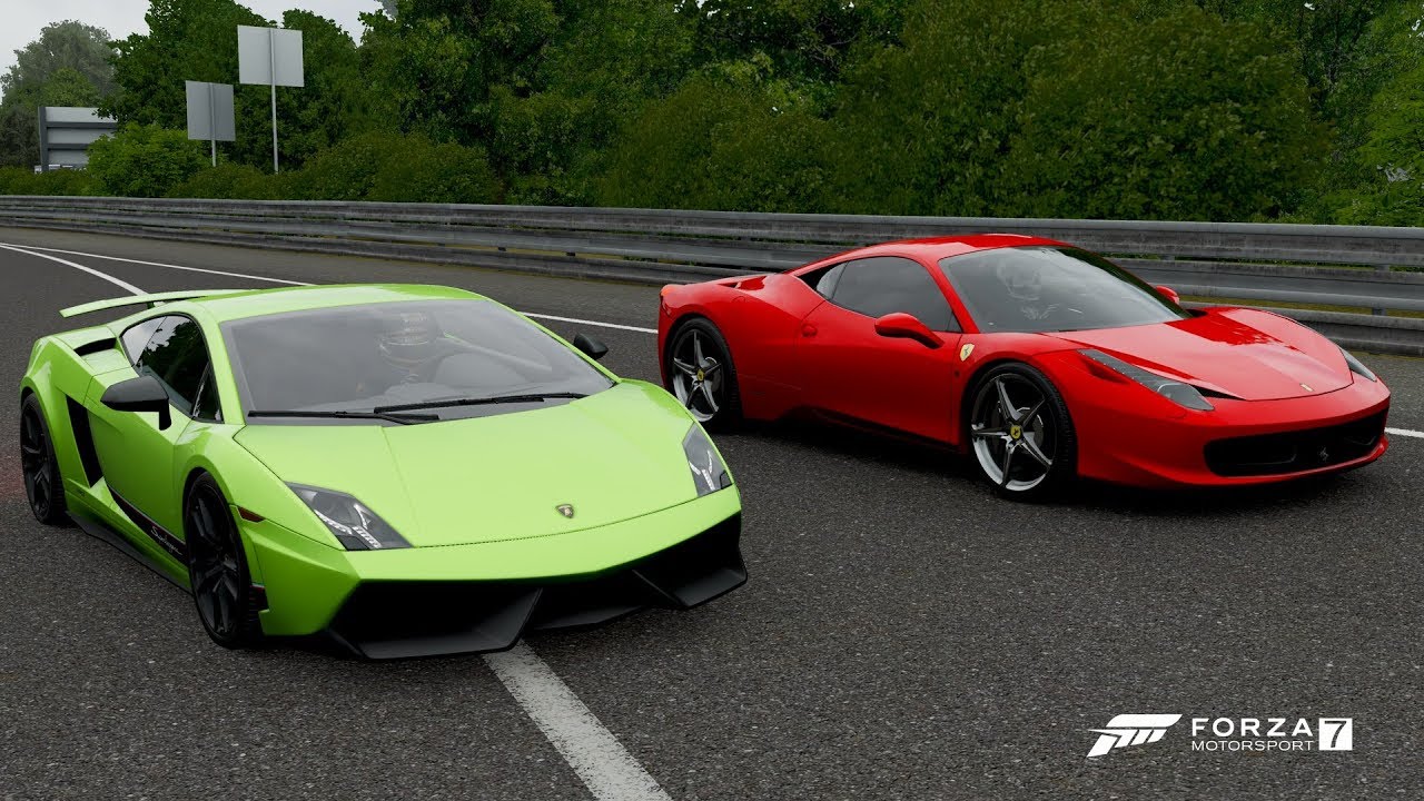 Forza 7 Drag race: Ferrari 458 Italia vs Lamborghini Gallardo LP570-4 Superleggera