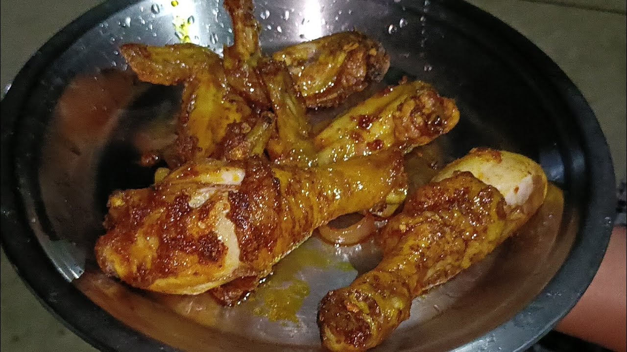 Chicken Fry Recipe Cooking And Eating Desi Style | Chicken Drumsticks Roast Recipe | Chicken Gravy