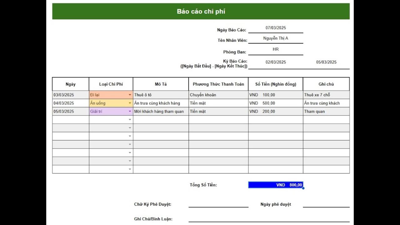 Báo cáo chi phí bằng Google Sheets