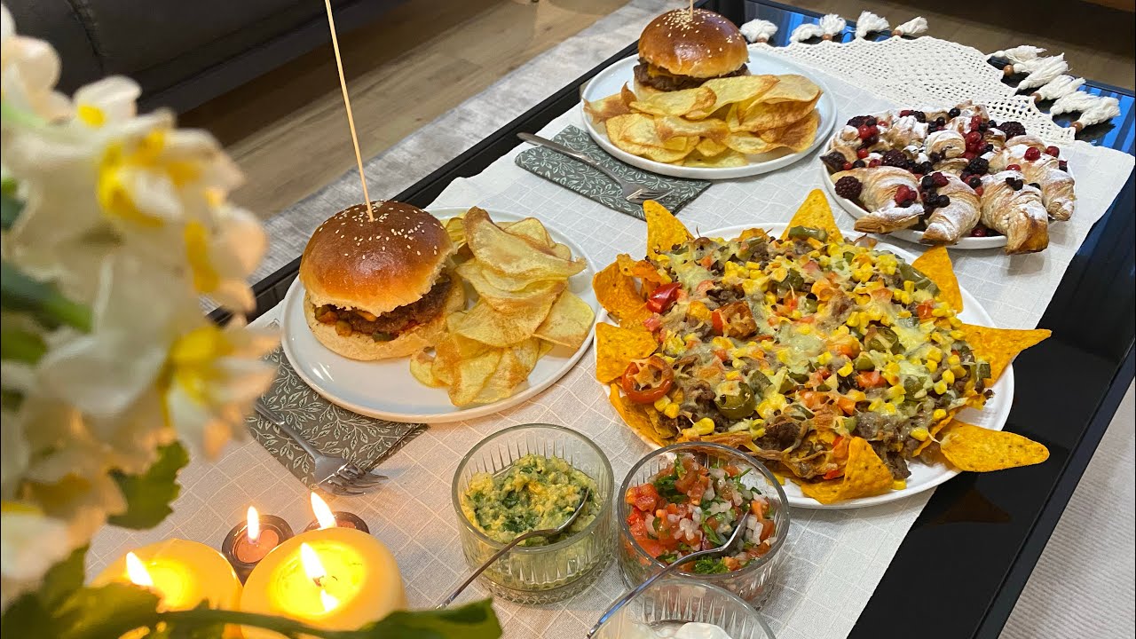 Evde Sevgililer Günü masası kuruyoruz💕Nachos, Hamburger & Milföy Kruvasan