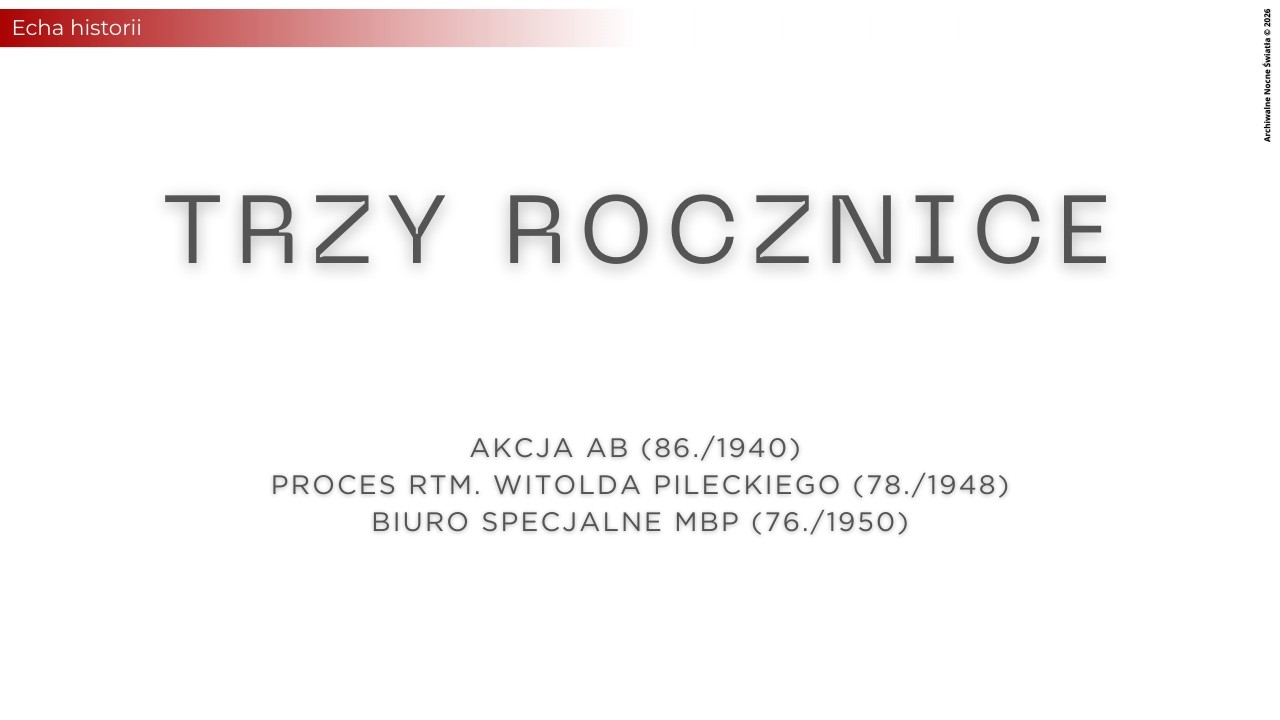 Echa Historii: Trzy rocznice – Akcja AB (86./1940), Proces rtm. Witolda Pileckiego (78./1948)...