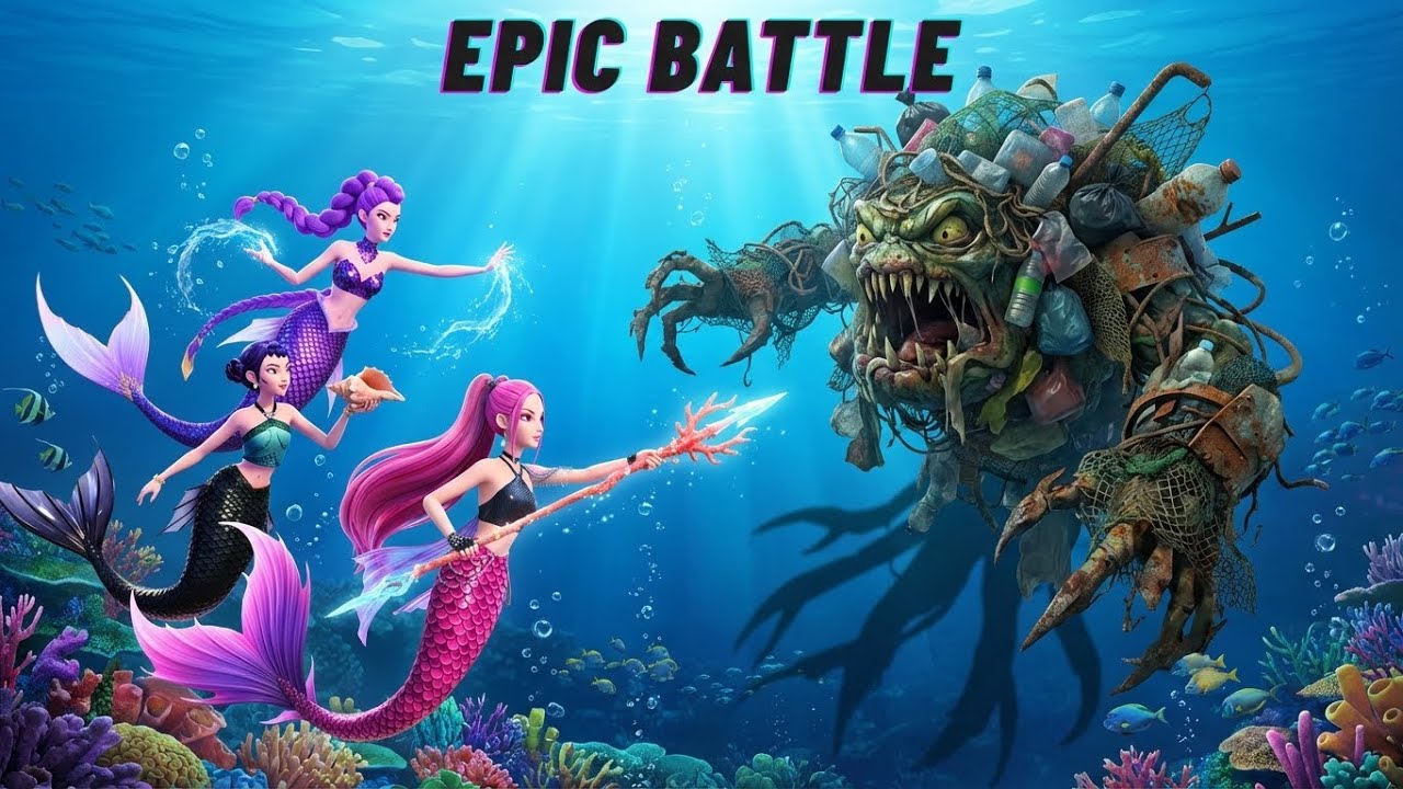Mermaid Warriors vs Trash Monster | Epic Ocean Battle Animation | Rumi Mira Zoey Save the Sea