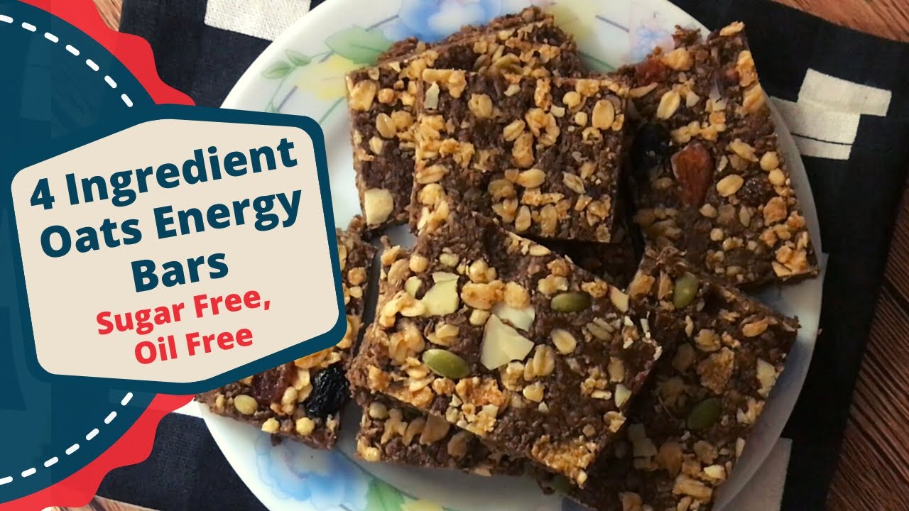 4 Ingredients Oats Energy Bars Recipe | Sugar & Oil free | High Protein Easy Tasty Weight Loss Snack