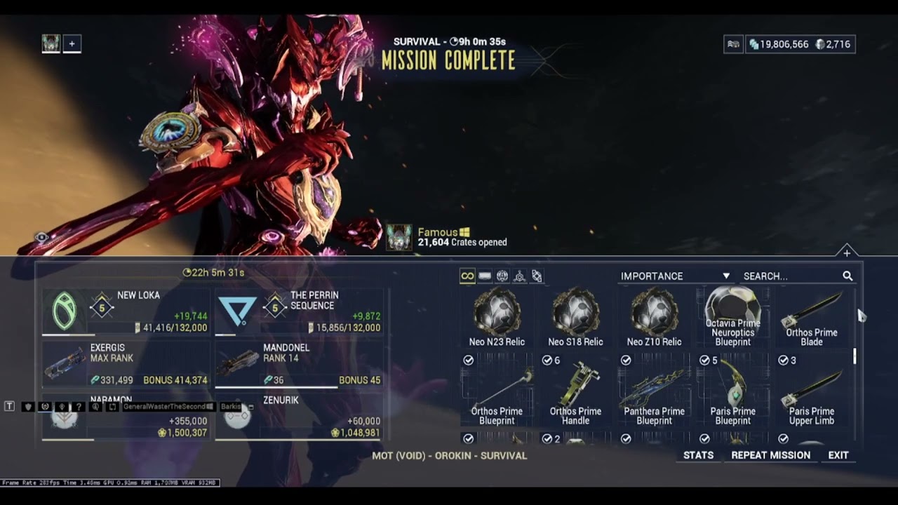Warframe — добыча за 9-часовое выживание