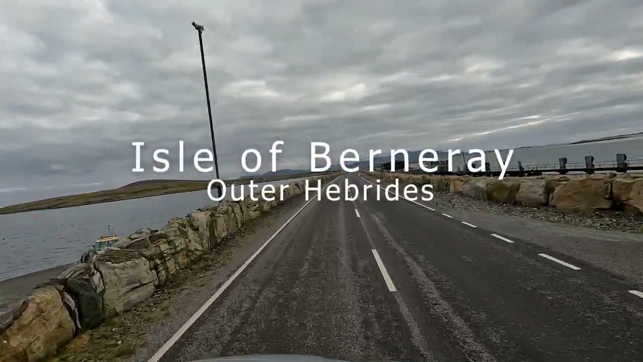 Drive from North Uist to the Isle of Berneray,  takes you over the Causeway to the East Beach (4K)