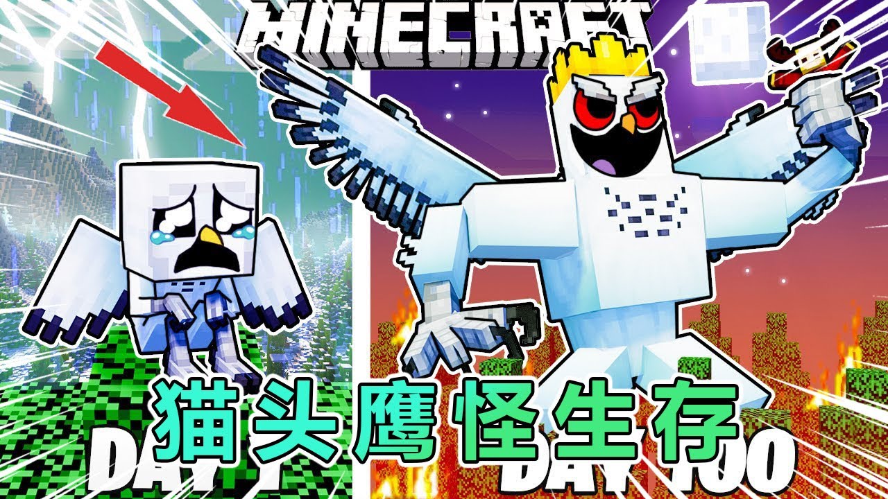 我的世界：一口气看完变成猫头鹰怪生存100天 #我的世界 #minecraft