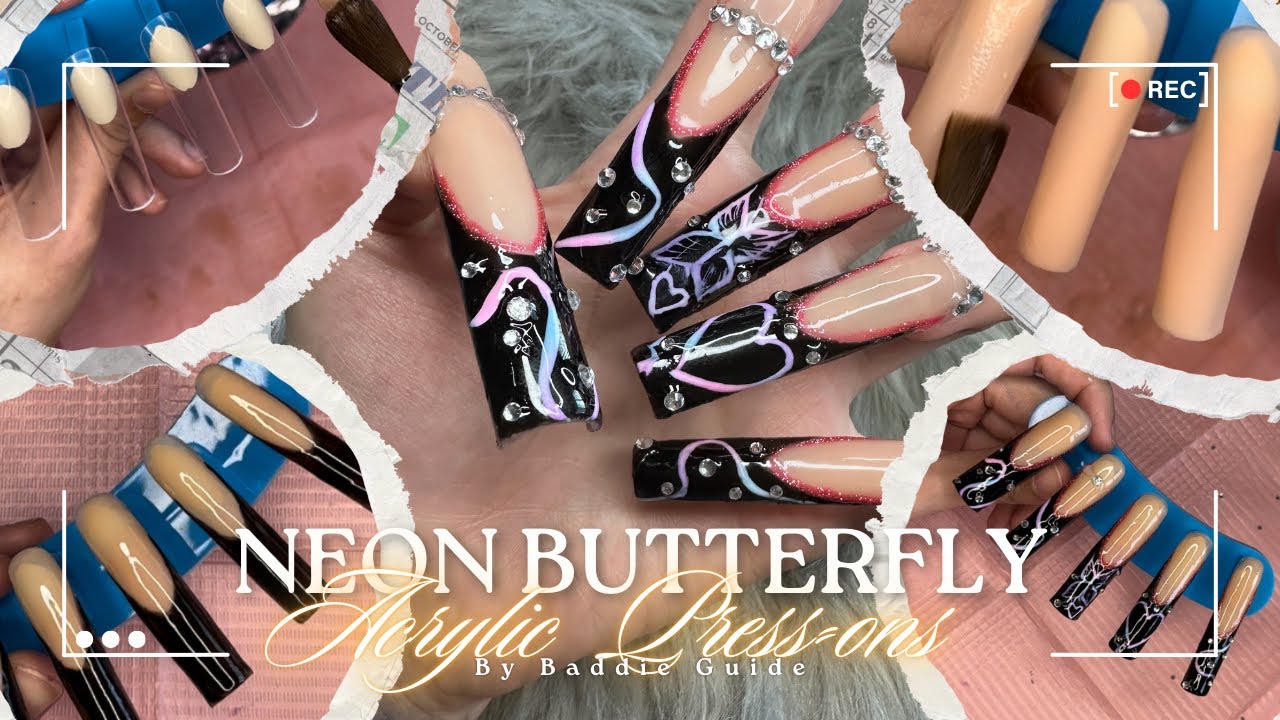 Acrylic Nails Tutorial | Acrylic PressOns | Neon French Tip design | how to make press ons at home