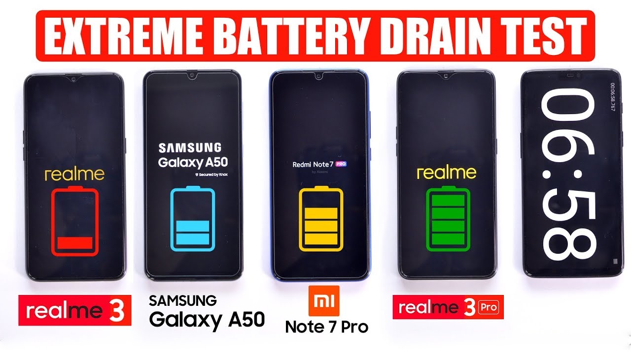 Realme 3 Pro vs Redmi Note 7 Pro vs Galaxy A50 vs Realme 3 - EXTREME BATTERY DRAIN TEST 🔥🔋