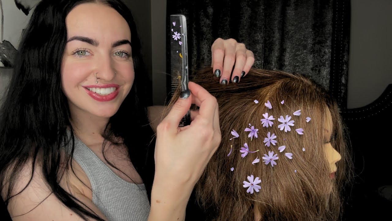 [ASMR] Friend Removes Flower Petals From Your Hair | Combing & Brushing Sounds