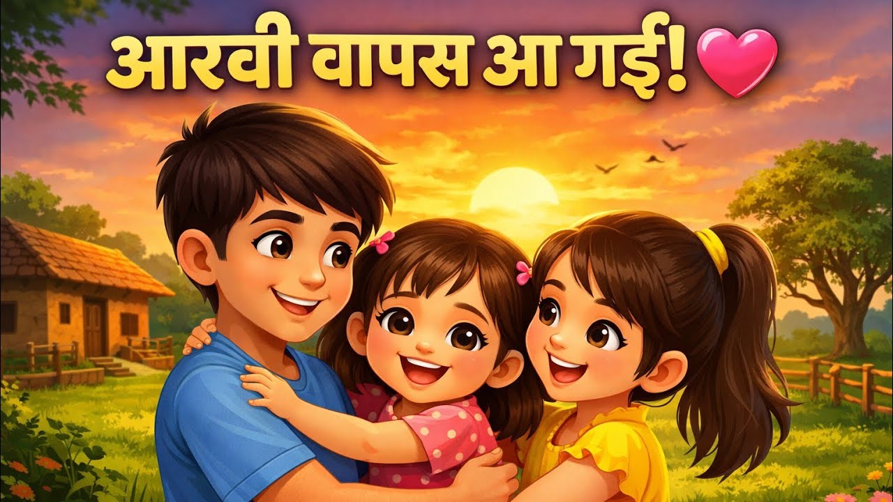 “जब आरवी गाँव लौटी 🌈 | Arsh, Aleena & RV Ki Pyari Family Story | Hindi Kids Story”