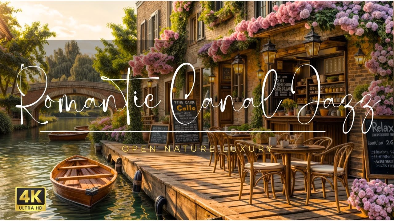 4K Romantic Canal Jazz | 8H Smooth & Relaxing Jazz in a Floral Café Setting 