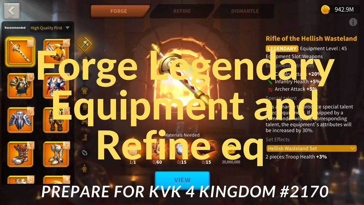 Forge Legendary Equipment + Refine Eq for Kvk 4 Kingdom #2170