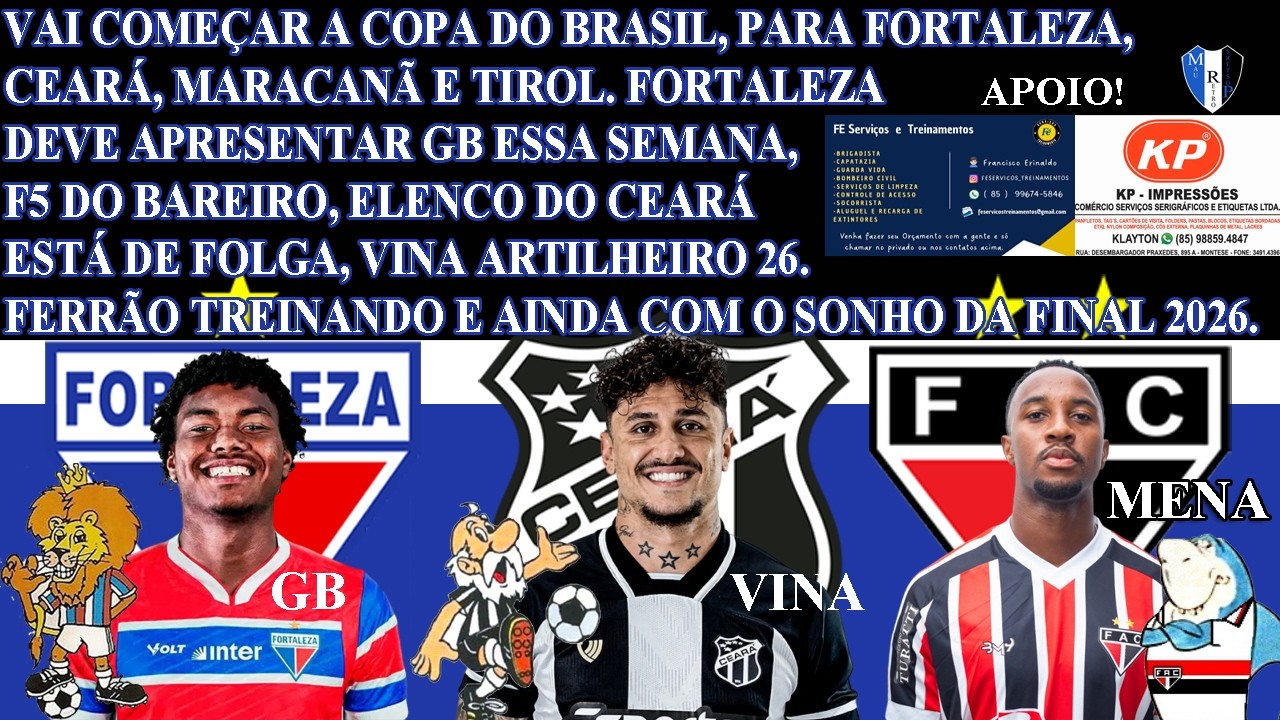A COPA DO BRASIL VAI COMEÇAR, PARA O FORTALEZA, CEARÁ, MARACANÃ E TIROL. NOVIDADES DO BAREIRO E GB!