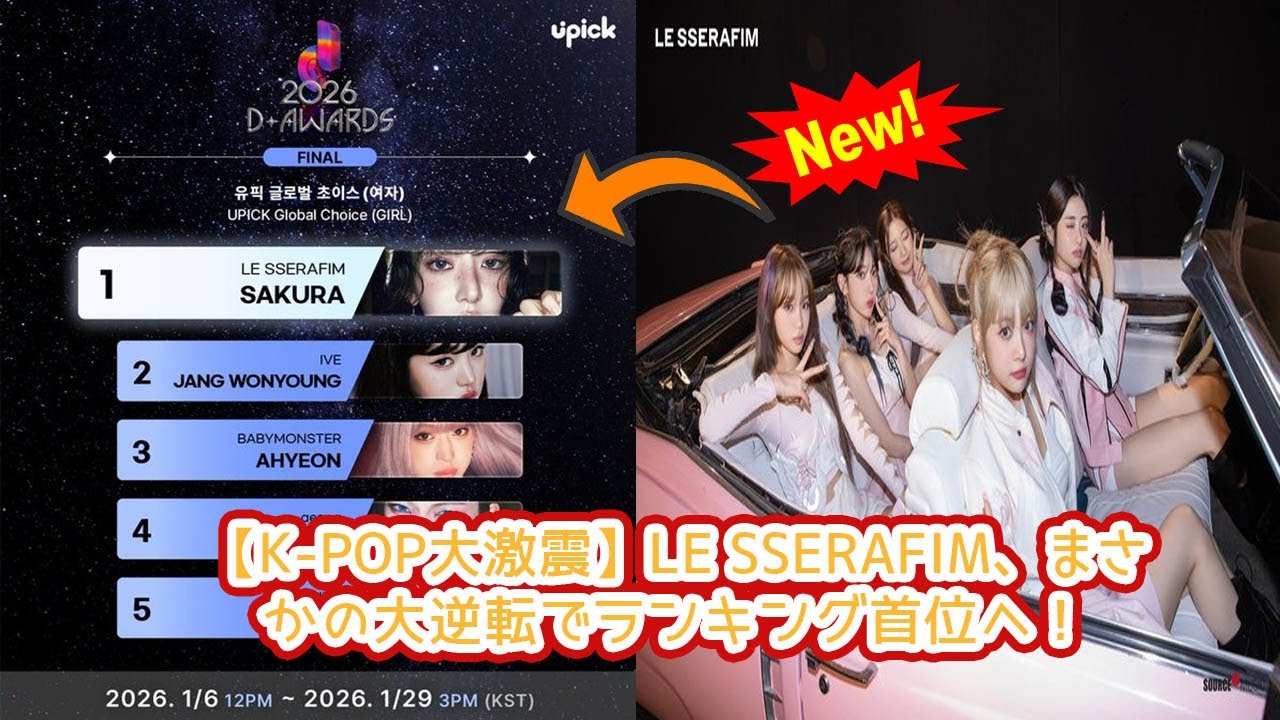 【K-POP大激震】LE SSERAFIM、まさかの大逆転でランキング首位へ！IVEウォニョン、ジェニ、カリナを抑えた「UPICK投票戦術」の全貌と最終期限1/29を徹底深掘り解説！