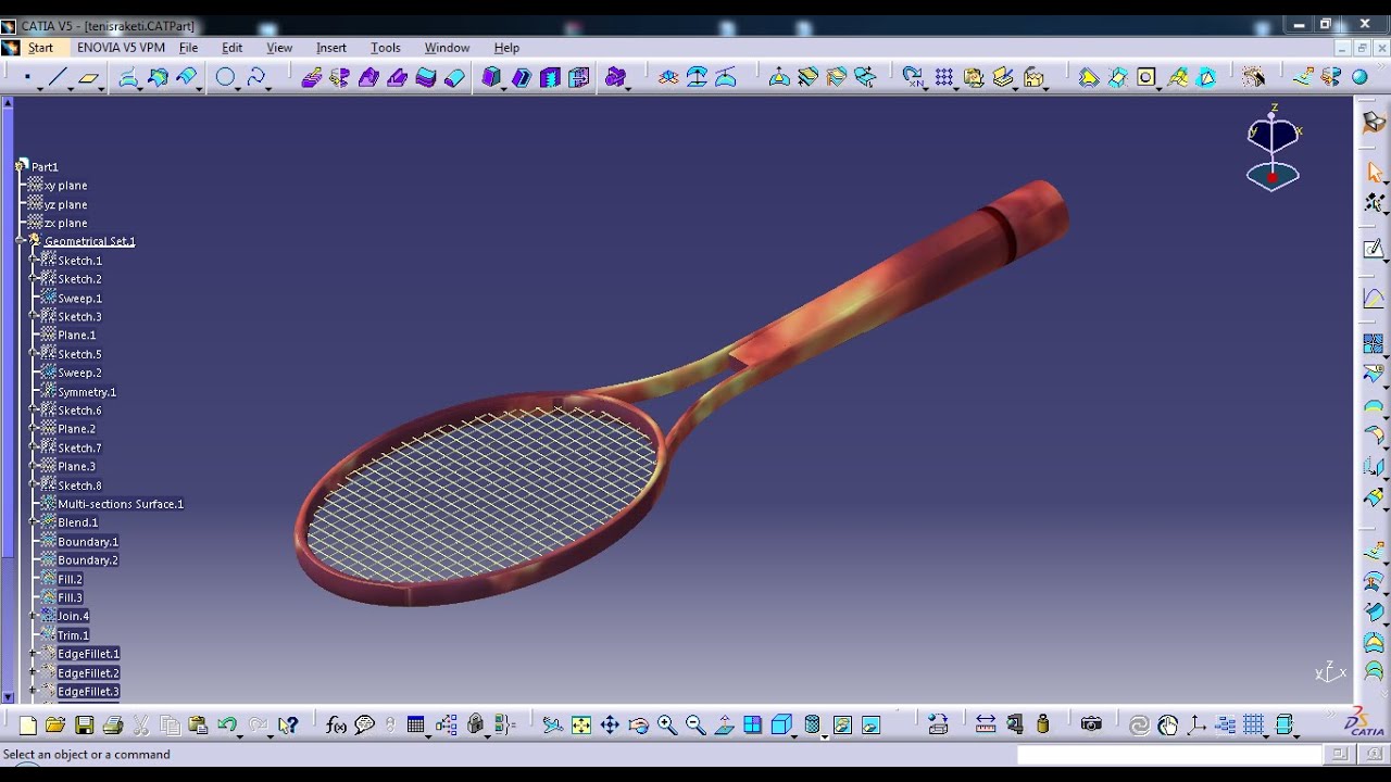 CATIA - SURFACE DESIGN- GENERATIVE SHAPE DESIGN -TENNIS RACKET DESIGN  (tenis raketi tasarımı)