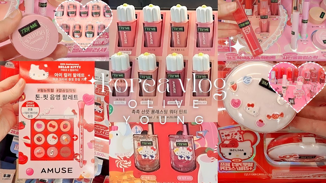 shopping in korea vlog 🇰🇷 olive young new k-beauty products 🎀 hello kitty edition cosmetics
